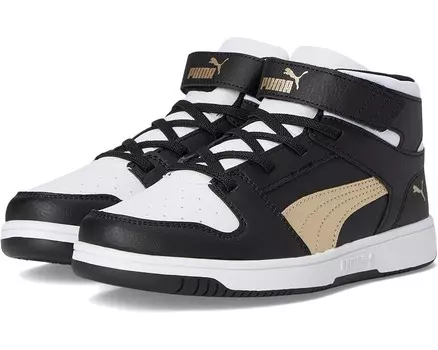 Кроссовки PUMA Kids Rebound Layup Mid Hook And Loop, цвет Puma Black/Puma Gold/Puma White