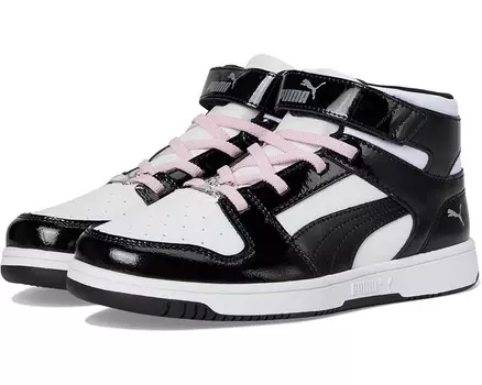 Кроссовки PUMA Kids Rebound Layup Mid Hook And Loop, цвет Puma White/Puma Black/Pale Pink