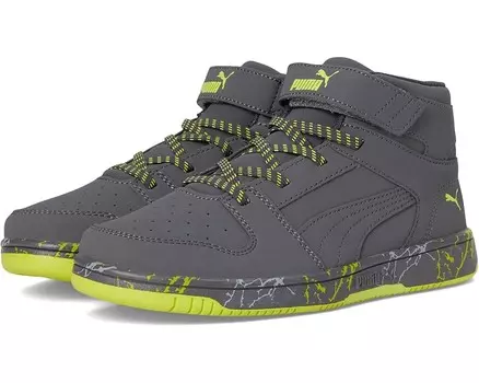 Кроссовки PUMA Kids Rebound Layup Mid Hook And Loop, цвет Strong Gray/Strong Gray/Lime Smash