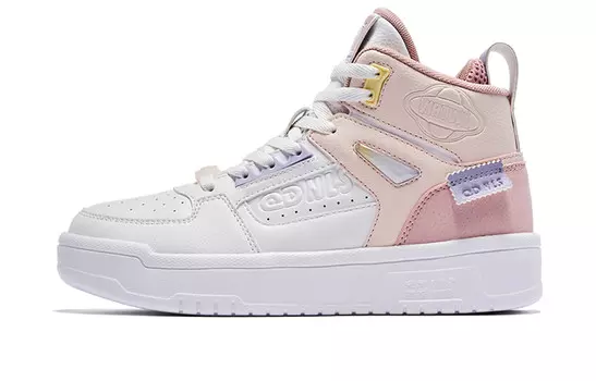 Кроссовки QIAODAN Skateboarding Shoes Women's High-top White/cloud Pink, розовый