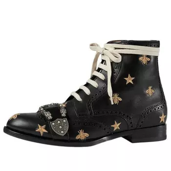 Кроссовки queercore bee accent lace-up boots 'black' Gucci, черный