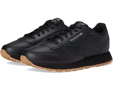 Кроссовки Reebok Kids Classic Leather, цвет Black/Black/Gum
