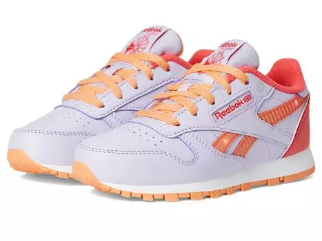 Кроссовки Reebok Kids Classic Leather Step N' Flash 2.0, цвет Digital Gleam/Sunset Coral/Sunkissed Orange