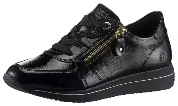 Кроссовки Remonte на танкетке, повседневная обувь, полуботинки, туфли на шнуровке с тисненым логотипом на язычке, черный