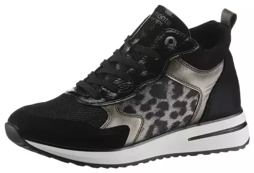 Кроссовки Remonte на танкетке, повседневная обувь, высокие кроссовки, шнуровка, внутренняя молния, цвет Schwarz-Goldfarben