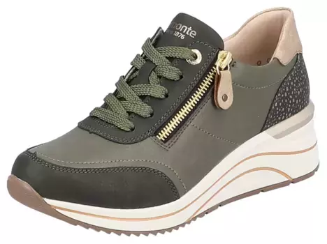 Кроссовки Remonte на танкетке, с практичной сменной стелькой, повседневная обувь, полуботинки, туфли на шнуровке, хаки