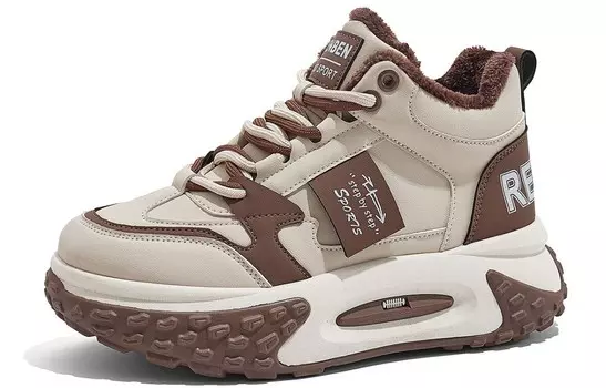 Кроссовки RENBEN Lifestyle Shoes Women's Mid-top Brown, коричневый