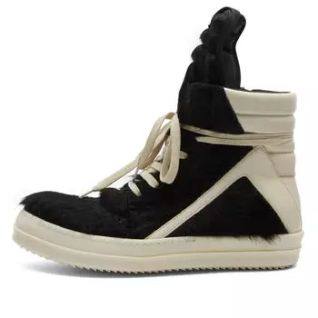 Кроссовки Rick Owens Ponyhair Geobasket Sneakers, цвет Black & Milk