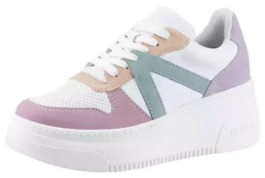 Кроссовки Rieker на платформе, контрасты пастельных тонов, повседневная обувь, полуботинки, туфли на шнуровке, цвет Wei Pastellfarben