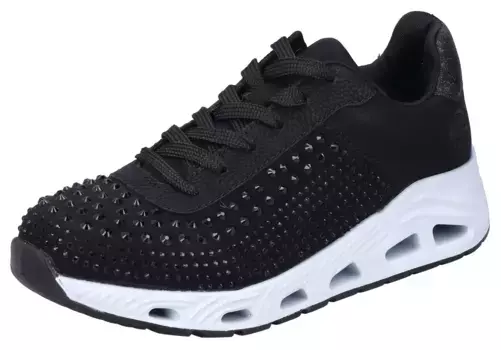 Кроссовки Rieker на танкетке, украшенные драгоценными камнями, повседневная обувь, полуботинки, туфли на шнуровке, черный