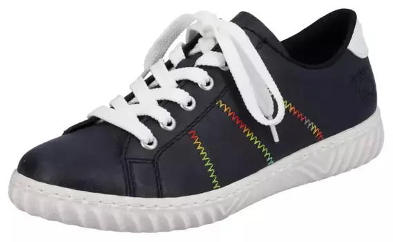 Кроссовки Rieker с яркой декоративной строчкой сбоку, повседневная обувь, полуботинки, туфли на шнуровке, синий