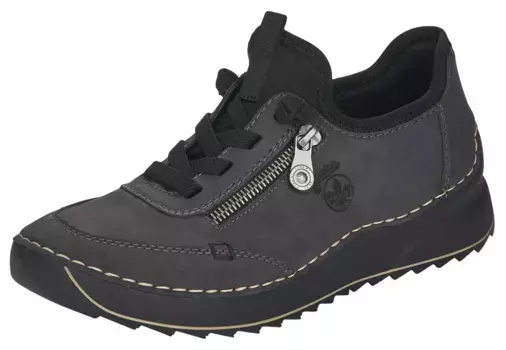 Кроссовки Rieker, туфли на шнуровке, полуботинки, тапочки с контрастной строчкой, черный