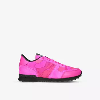 Кроссовки Rockrunner из кожи и сетки с камуфляжным принтом Valentino Garavani, розовый
