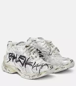 Кроссовки runner из кожи с граффити Balenciaga, белый