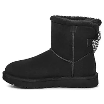 Кроссовки с клетчатым бантом короткие зимние ботинки Ugg, черный