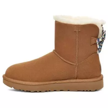 Кроссовки с клетчатым бантом короткие зимние ботинки Ugg, коричневый