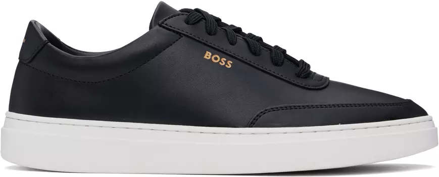 Кроссовки с логотипом из кожи с покрытием BOSS, черный