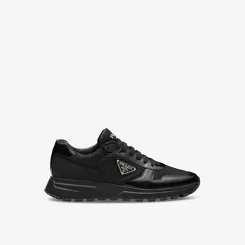Кроссовки Prada Re-Nylon Brand-Plaque Leather And Recycled-Nylon Low-Top, черный
