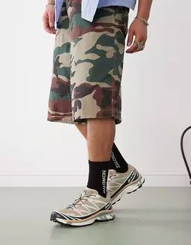 Кроссовки Salomon XT-6 в бежево-коричневом и аквамариновом цветах