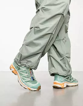 Кроссовки Salomon XT-6 в цвете Гранитный зеленый/Aquifer/Пылающий оранжевый