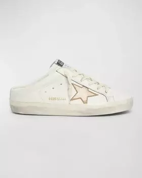 Кроссовки-шлепанцы из смешанной кожи с блестками Sabot Golden Goose, цвет White Gold