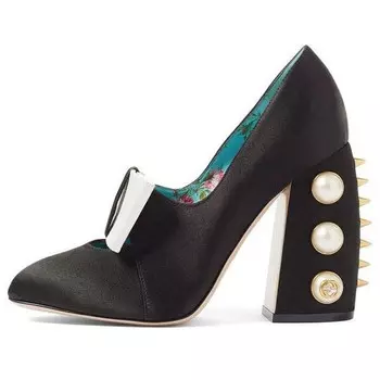 Кроссовки silk satin pearl studded luna bow pumps 36 'black gold' Gucci, черный