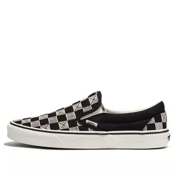 Кроссовки silp on classic stitch checkerboard 'grey black' Vans, серый