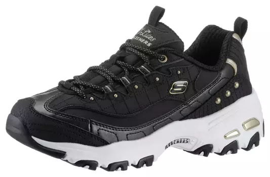 Кроссовки Skechers "D'LITES", с красивыми металлическими деталями, повседневная обувь, полуботинки, туфли на шнуровке, цвет Schwarz-Goldfarben