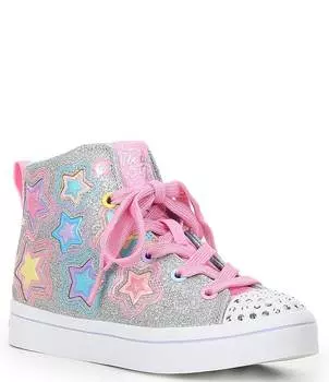 Кроссовки Skechers Girls' Twi-Lites 2.0 Star Gloss Hi-Top с подсветкой (Молодежные), серебро