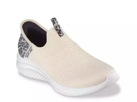 Кроссовки Skechers Hands Free Slip-ins Ultra Flex 3.0 Natural Step Slip-On Sneaker - женские, бежевый с леопардовым принтом