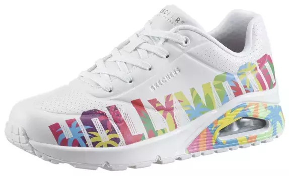Кроссовки Skechers на танкетке "UNO-ONE FOR STARS!", с надписью HOLLYWOOD, повседневная обувь, полуботинки, туфли на шнуровке, цвет Wei-Kombiniert