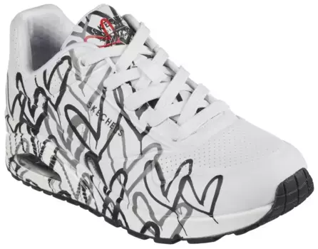 Кроссовки Skechers на танкетке "UNO-SPREAD THE LOVE" с эффектным принтом граффити, повседневная обувь, полуботинки, туфли на шнуровке, черный