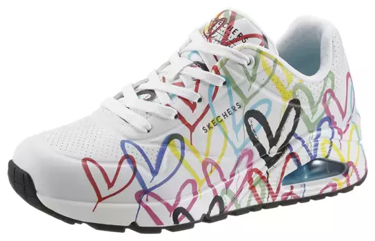 Кроссовки Skechers на танкетке "UNO-SPREAD THE LOVE" с эффектным принтом граффити, повседневная обувь, полуботинки, туфли на шнуровке, цвет Wei-Bunt