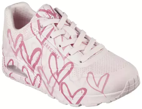 Кроссовки Skechers на танкетке "UNO-SPREAD THE LOVE" с эффектным принтом граффити, повседневная обувь, полуботинки, туфли на шнуровке, цвет Rosa-Wei-Multi