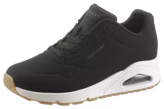 Кроссовки Skechers на танкетке "Uno - Stand on Air", с мелкой перфорацией, повседневная обувь, полуботинки, туфли на шнуровке, черный