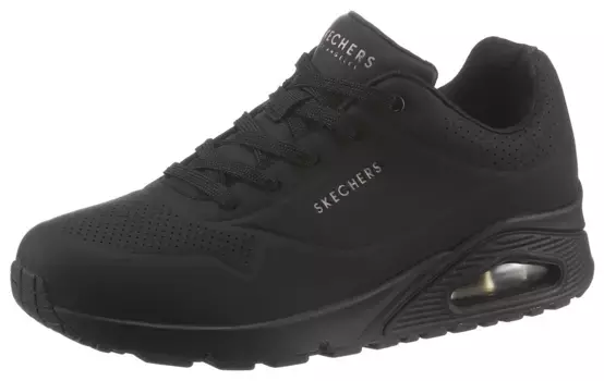 Кроссовки Skechers на танкетке "Uno - Stand on Air", с мелкой перфорацией, повседневная обувь, полуботинки, туфли на шнуровке, черный
