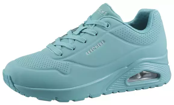 Кроссовки Skechers на танкетке "Uno - Stand on Air", с мелкой перфорацией, повседневная обувь, полуботинки, туфли на шнуровке, бирюзовый