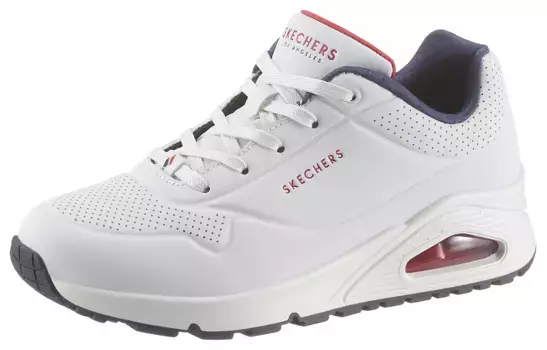 Кроссовки Skechers на танкетке "Uno - Stand on Air", с мелкой перфорацией, повседневная обувь, полуботинки, туфли на шнуровке, белый