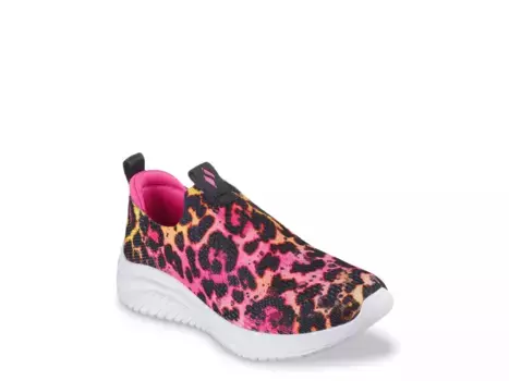 Кроссовки Skechers Ultra Flex 3.0 Slip-On — детские, розовые с леопардовым принтом