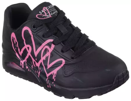 Кроссовки Skechers "UNO DRIPPING IN LOVE", с граффити в виде сердца, повседневная обувь, полуботинки, туфли на шнуровке, цвет Schwarz-Kombiniert