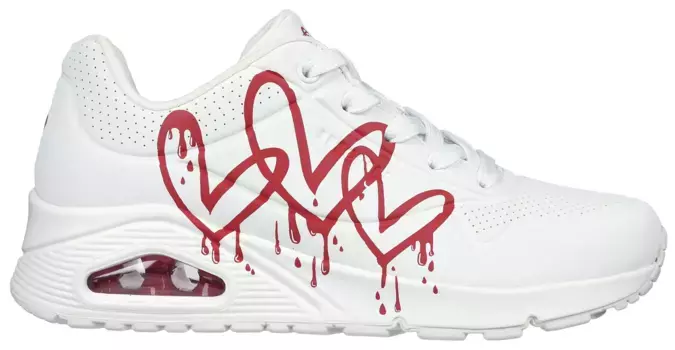 Кроссовки Skechers "UNO DRIPPING IN LOVE", с граффити в виде сердца, повседневная обувь, полуботинки, туфли на шнуровке, красный