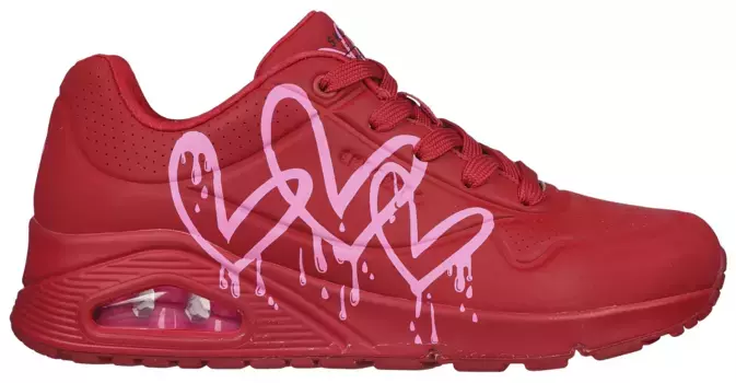 Кроссовки Skechers "UNO DRIPPING IN LOVE", с граффити в виде сердца, повседневная обувь, полуботинки, туфли на шнуровке, розовый