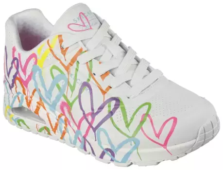 Кроссовки Skechers "UNO - HIGHLIGHT LOVE", с принтом в виде сердца, повседневная обувь, полуботинки, туфли на шнуровке, белый