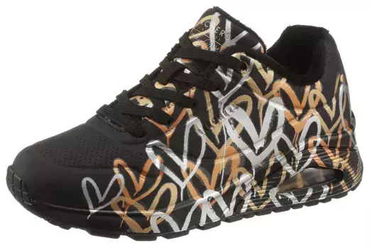 Кроссовки Skechers "UNO - METALLIC LOVE", с модным металлизированным принтом, повседневная обувь, полуботинки, туфли на шнуровке, черный