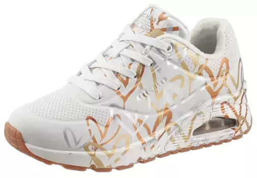Кроссовки Skechers "UNO - METALLIC LOVE", с модным металлизированным принтом, повседневная обувь, полуботинки, туфли на шнуровке, цвет Wei-Goldfarben