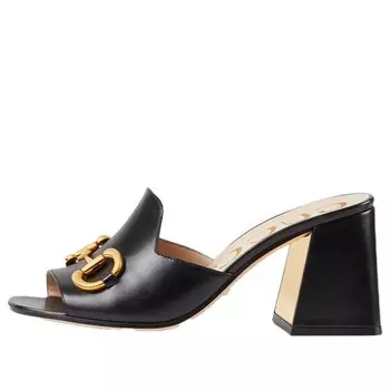 Кроссовки slide sandal with horsebit 'black leather' Gucci, черный