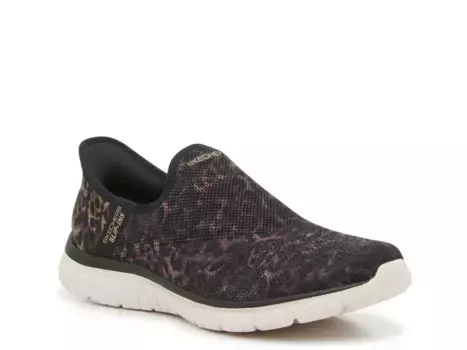 Кроссовки-слипоны Skechers Hands Free Slip-Ins Virtue Sleek, бежевый/черный с леопардовым принтом