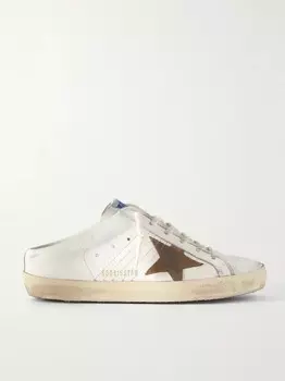 Кроссовки-слипоны Super-Star Sabot с потертой замшевой отделкой Golden Goose, белый