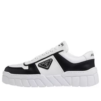 Кроссовки soft padded nappa leather laced-up shoes 'white black' Prada, белый