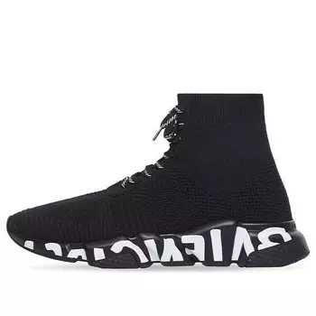Кроссовки speed lace up sneakers 'black recycled knit with black and white grafffiti sole unit' Balenciaga, черный